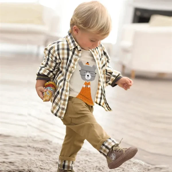 Kids BoysClothes  Children Plaid Coat+T-Shirt+Pants 3pcs Baby Suits Toddler Boy Clothing Spring Autumn Outerwear Costume BC1034